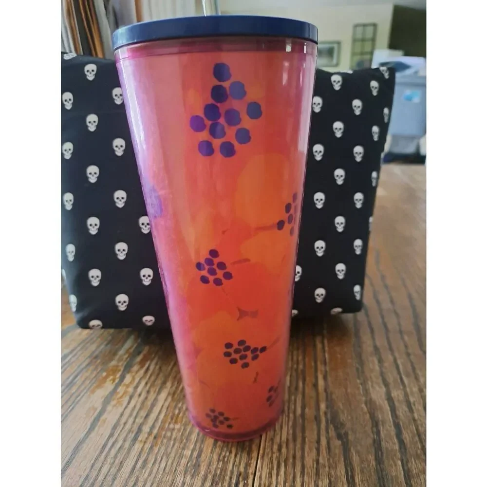 Starbucks Summer 2022 Dancing Blooms Venti Cold Tumbler 24oz Hibiscus Lid Used